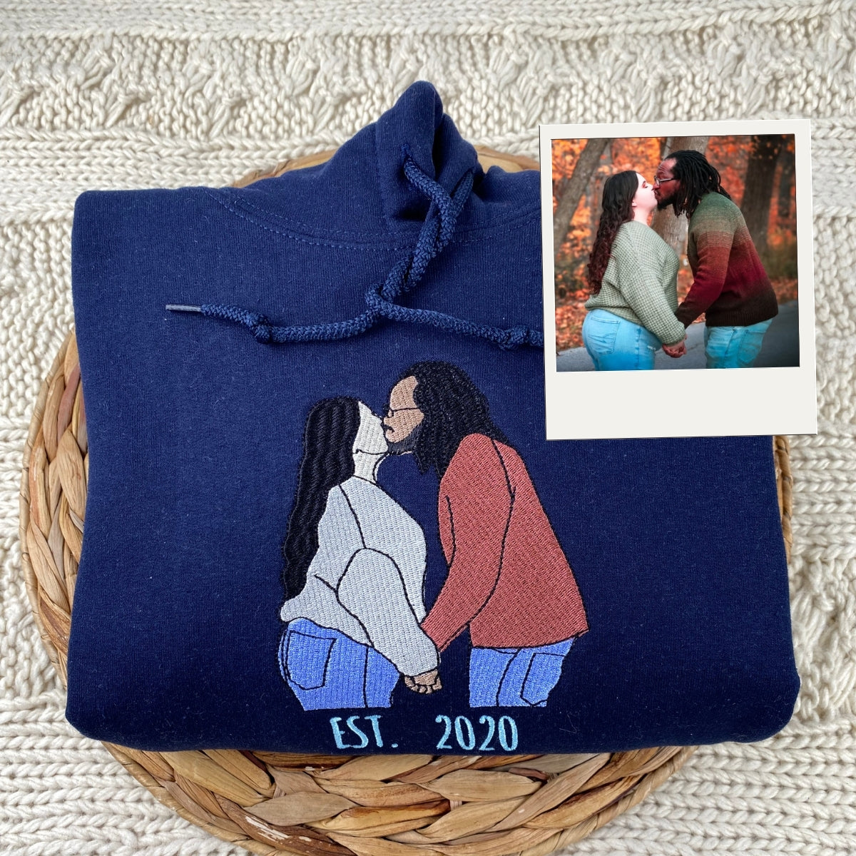 Personalized Photo Hoodie - Custom Embroidered Couple Anniversary Gift