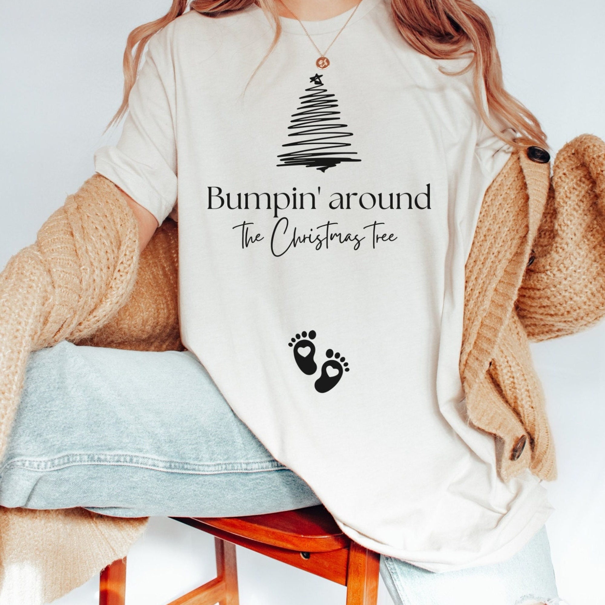 Christmas Pregnancy Announcement shirt, Bumpin around the Christmas tree maternity t-shirt, Funny Baby reveal tshirt to family