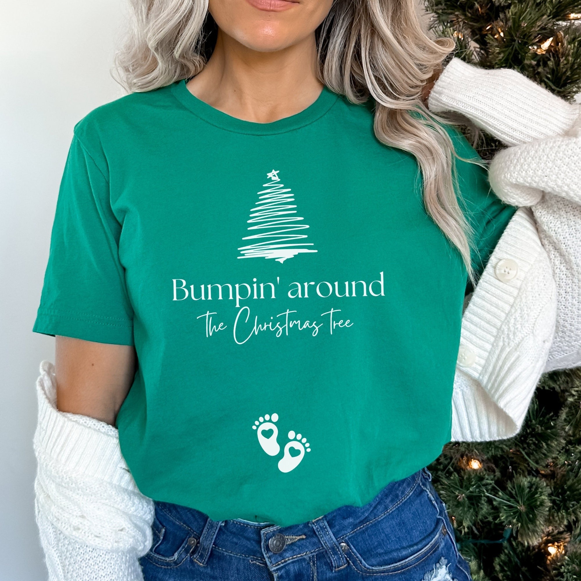 Christmas Pregnancy Announcement shirt, Bumpin around the Christmas tree maternity t-shirt, Funny Baby reveal tshirt to family