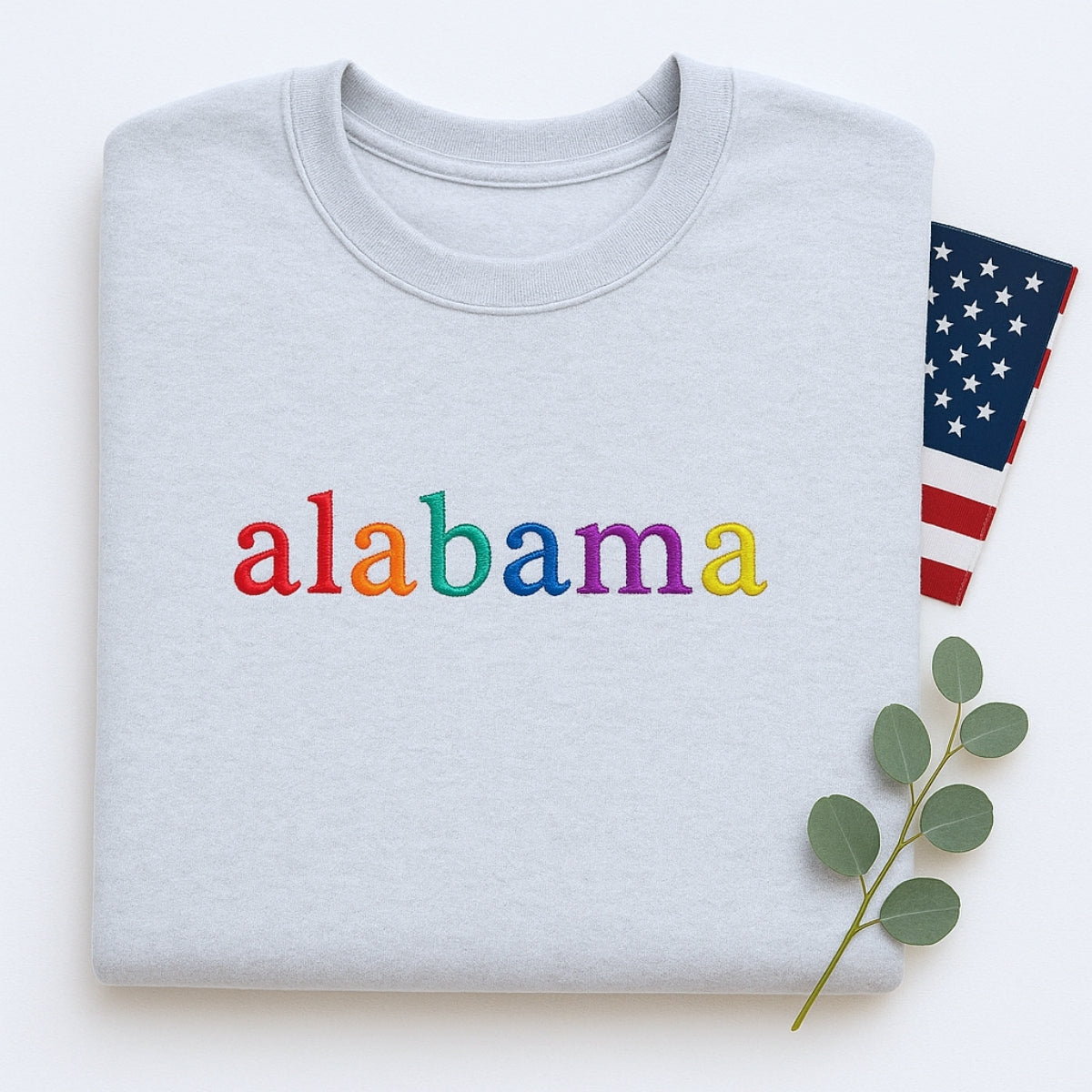 Custom Embroidered Alabama State Sweatshirt - Rainbow Letters Pride Gift