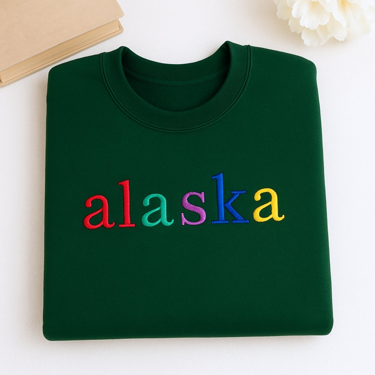 Custom Embroidered Alaska State Sweatshirt - Rainbow Last Frontier Pride