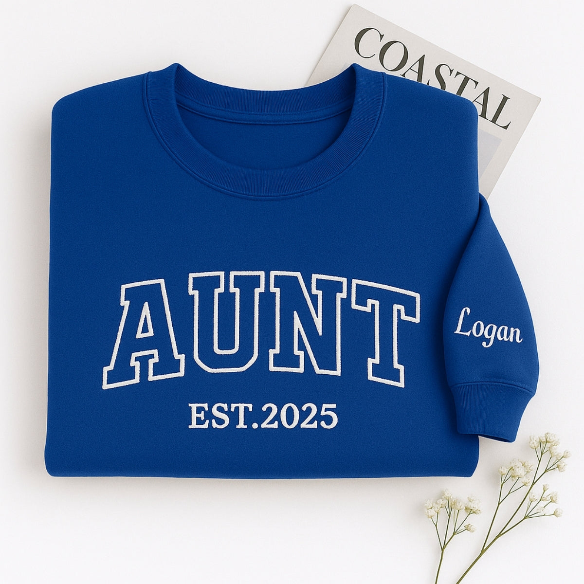 Custom Embroidered Aunt Sweatshirt - Varsity EST Year New Aunt Gift