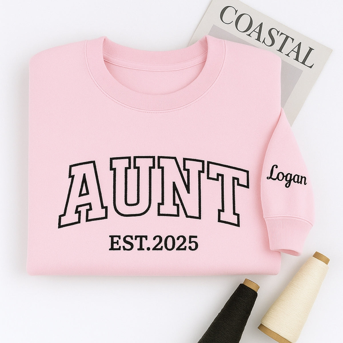 Personalized Auntie Hoodie - Custom Embroidered Varsity Style Aunt Gift