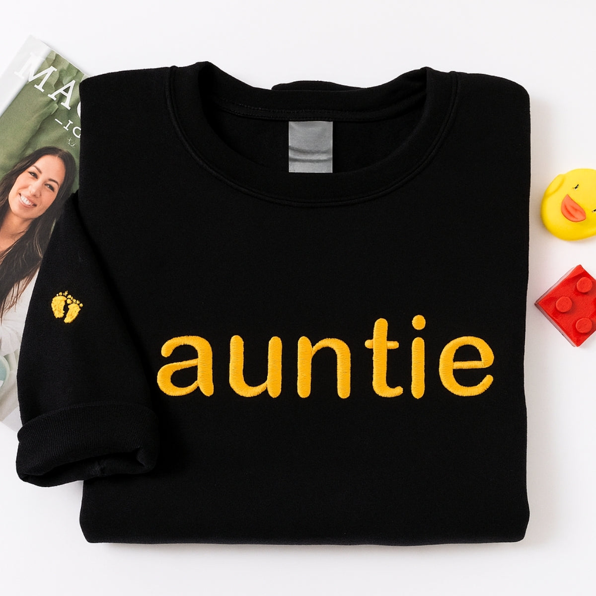 Embroidered Baby Footprint Auntie Sweatshirt - Personalized New Aunt Gift