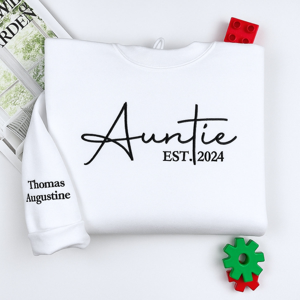 Personalized Auntie Sweatshirt with Kids Names - Custom Embroidered Gift