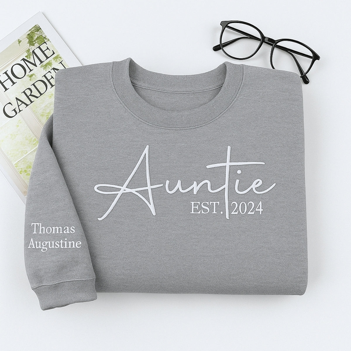 Personalized Auntie Sweatshirt with Kids Names - Custom Embroidered Gift