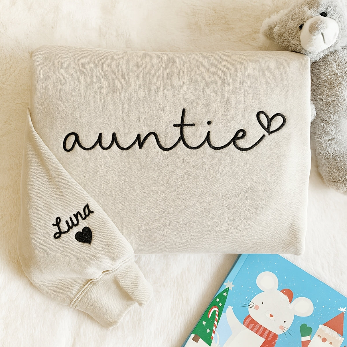 Embroidered Niece Name Auntie Hoodie - Personalized Custom Aunt Gift Top