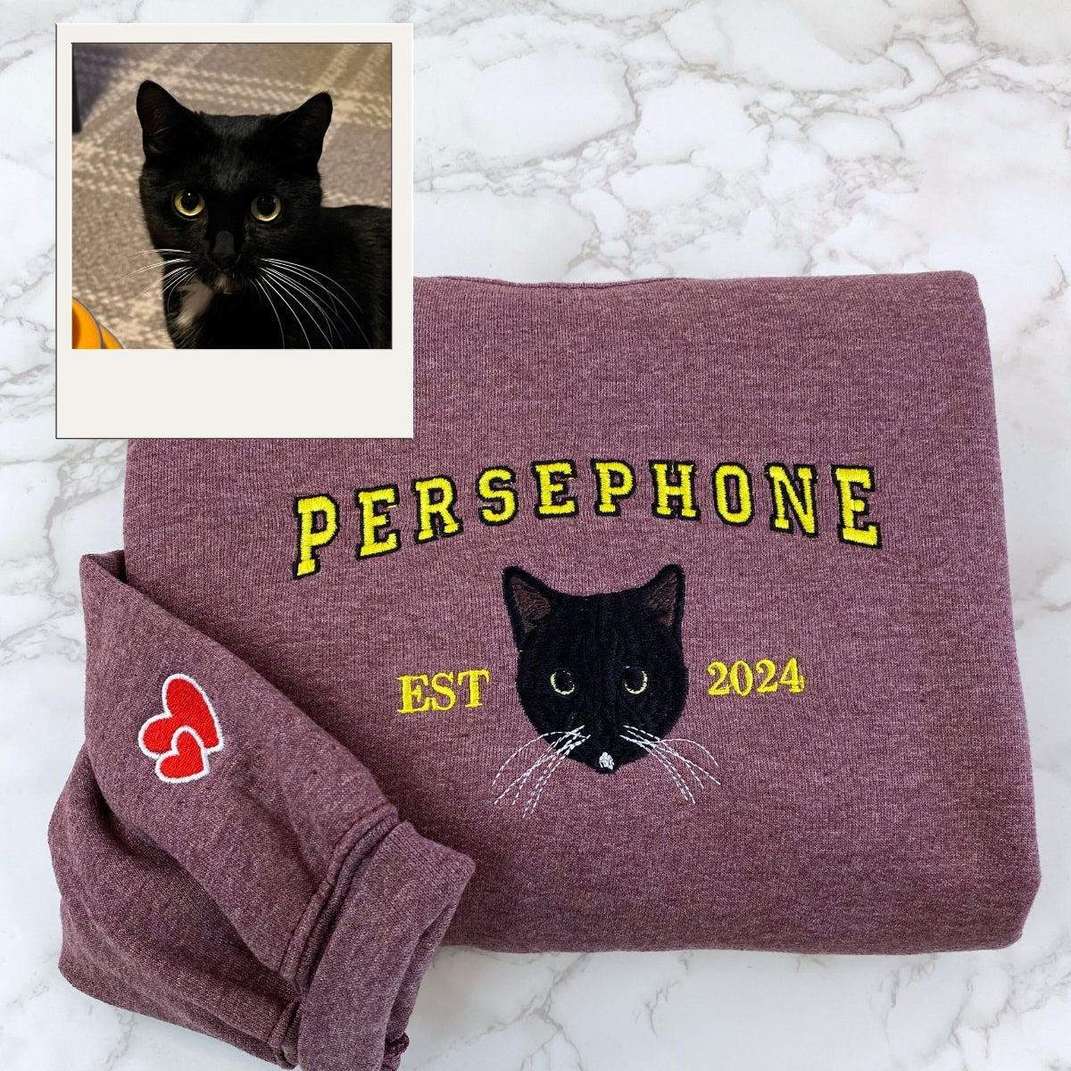 Custom Embroidered Cat Portrait Hoodie - Varsity Pet Lover Gift Sweatshirt