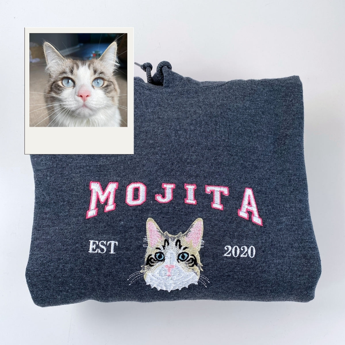 Custom Embroidered Cat Portrait Hoodie - Varsity Pet Lover Gift Sweatshirt