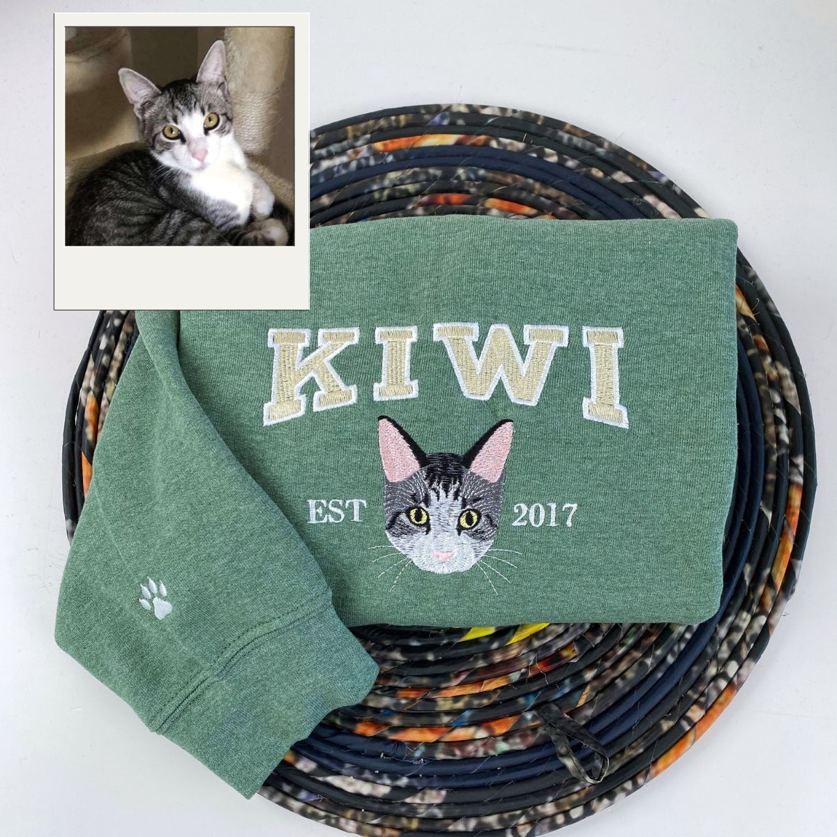 Custom Embroidered Cat Portrait Hoodie - Varsity Pet Lover Gift Sweatshirt