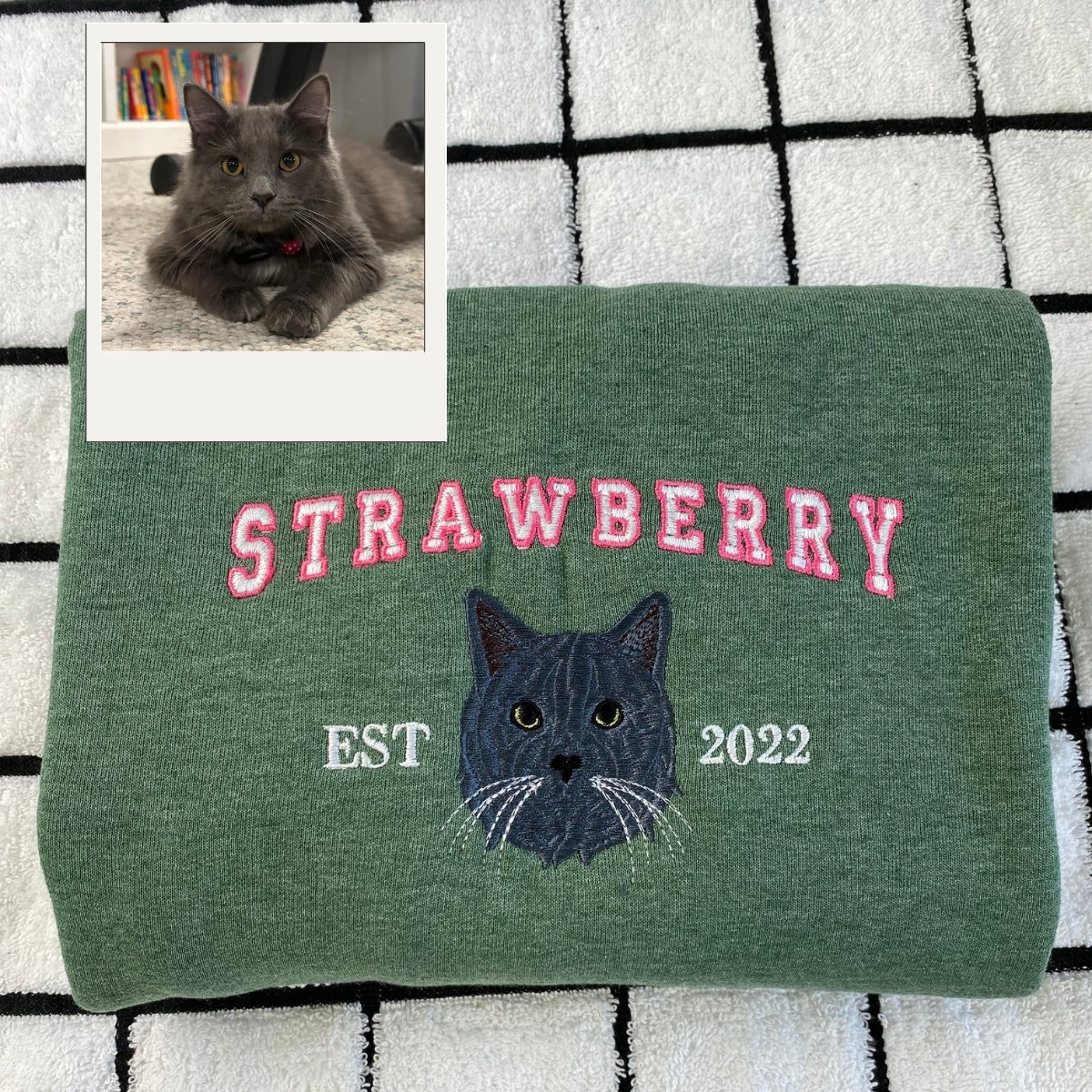 Custom Embroidered Cat Portrait Hoodie - Varsity Pet Lover Gift Sweatshirt