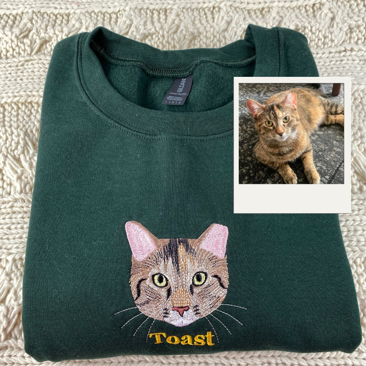 Custom Embroidered Pet Photo Cat Portrait Hoodie - Personalized Cat Lover Gift