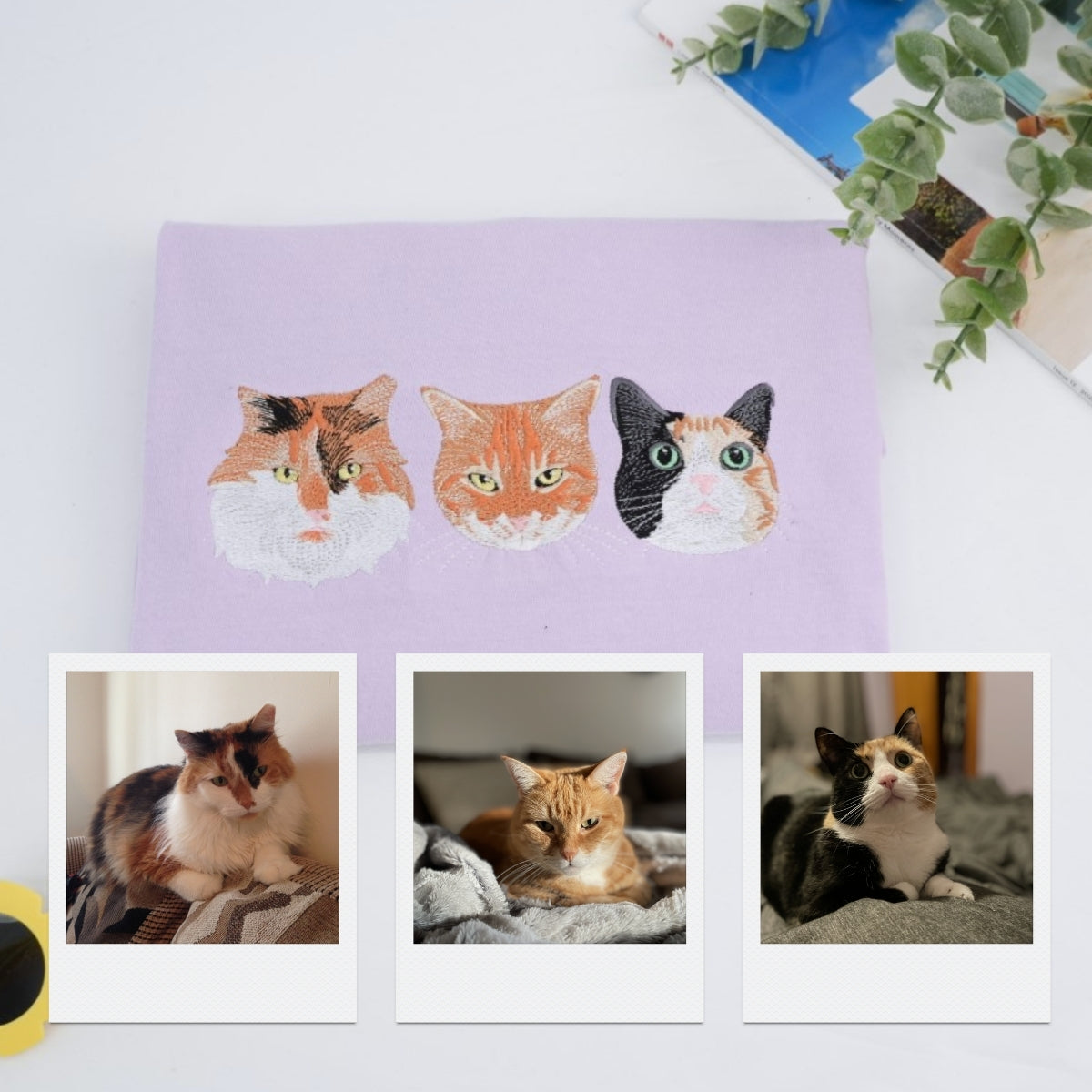 Embroidered Cat Face T-Shirt - Personalized Pet Memorial Gift for Cat Owners