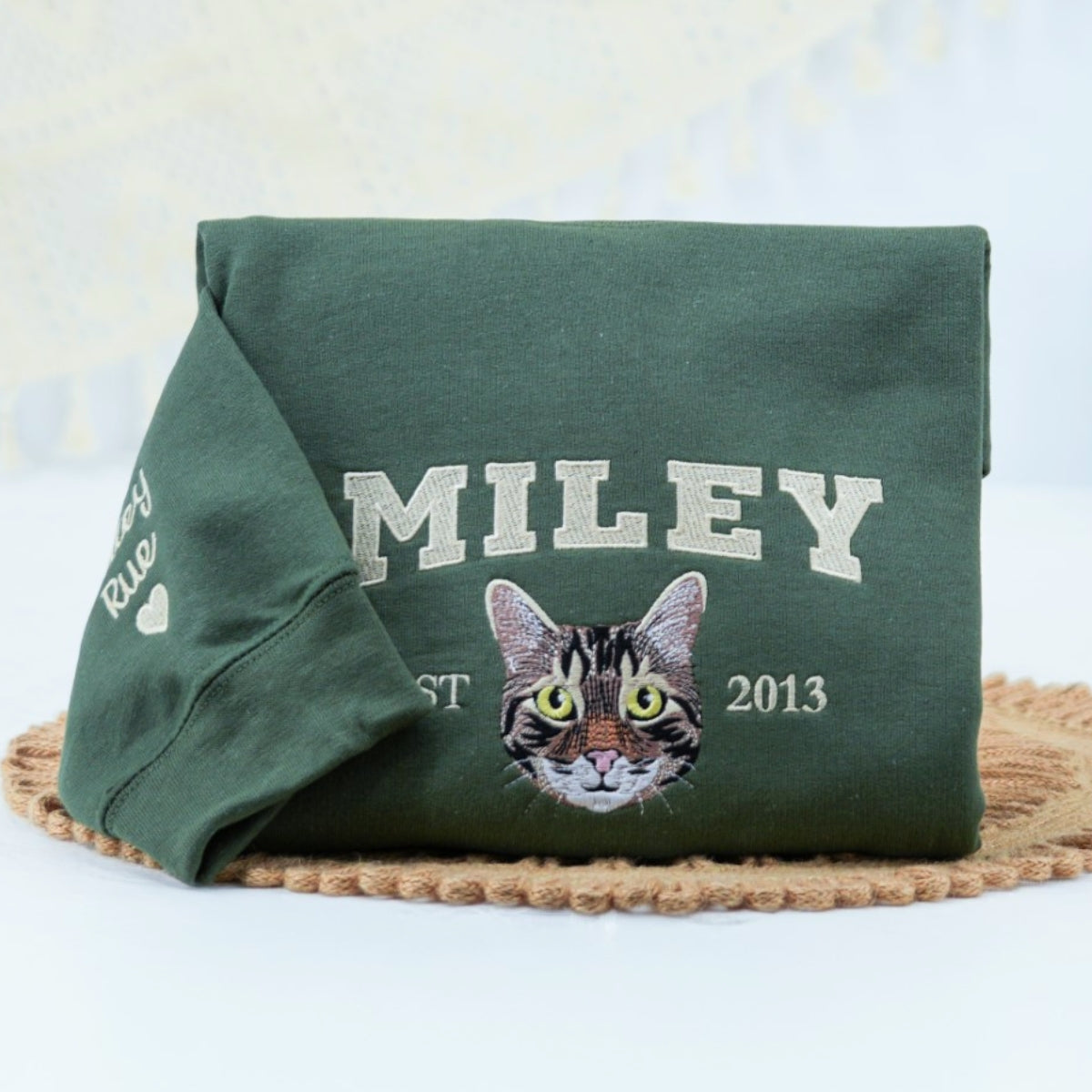 Personalized Cat Lover Hoodie - Custom Embroidered Pet Name Varsity Gift