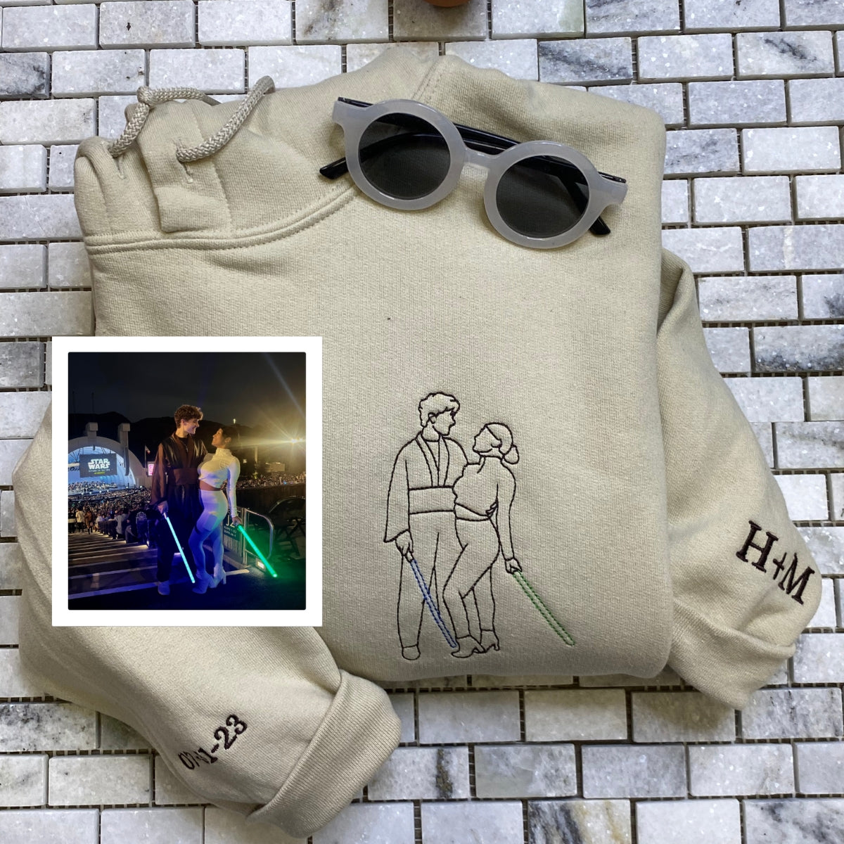 Custom Embroidered Couple Photo Hoodie - Personalized Portrait Unique Gift
