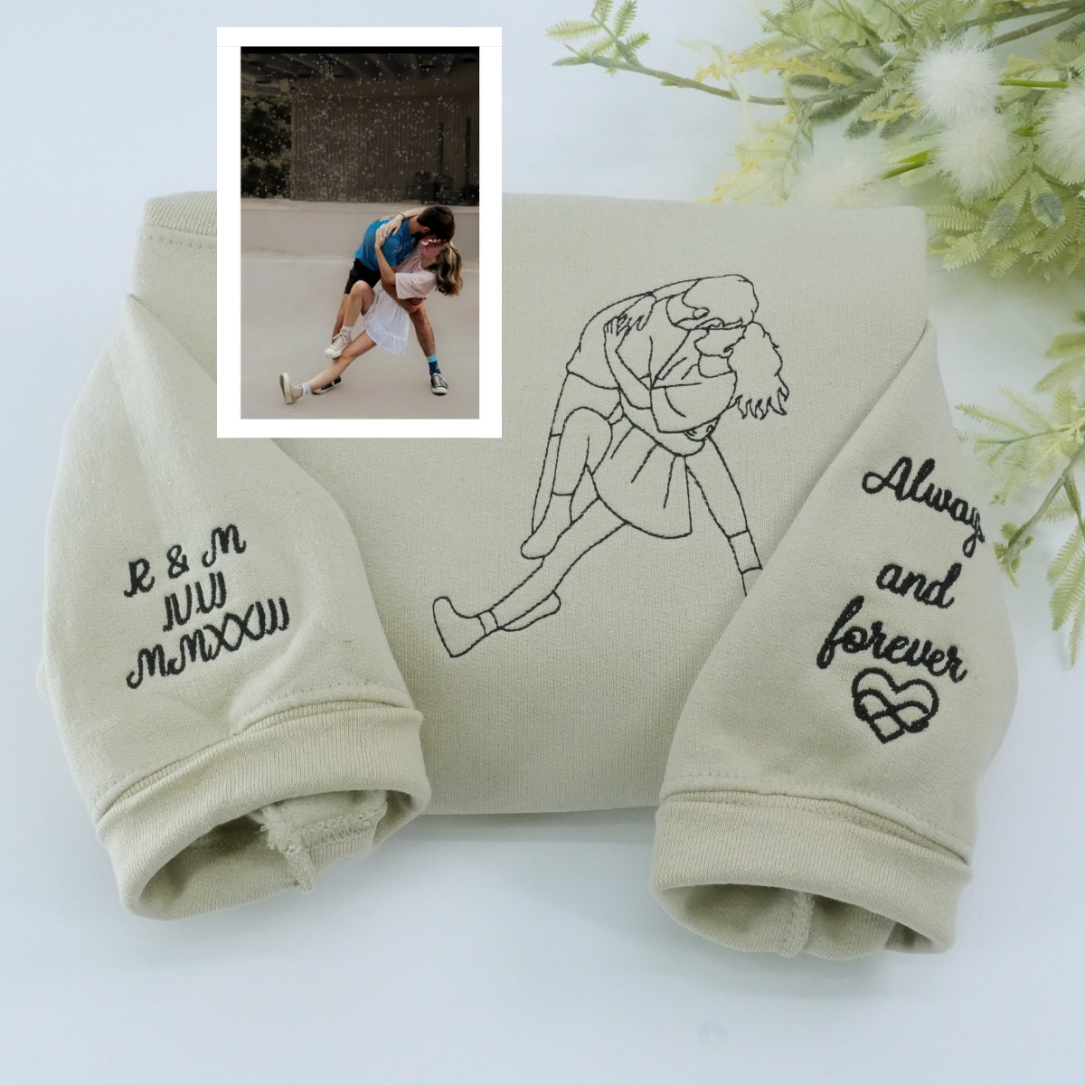 Custom Embroidered Couple Photo Hoodie - Personalized Portrait Unique Gift