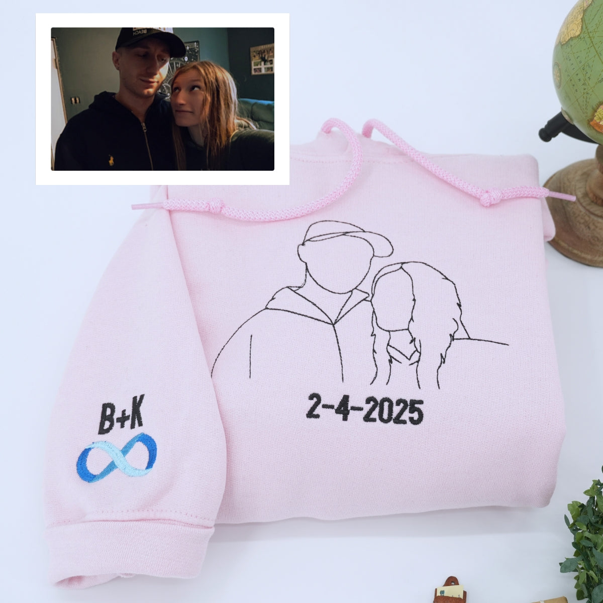 Custom Embroidered Couple Photo Hoodie - Personalized Portrait Unique Gift