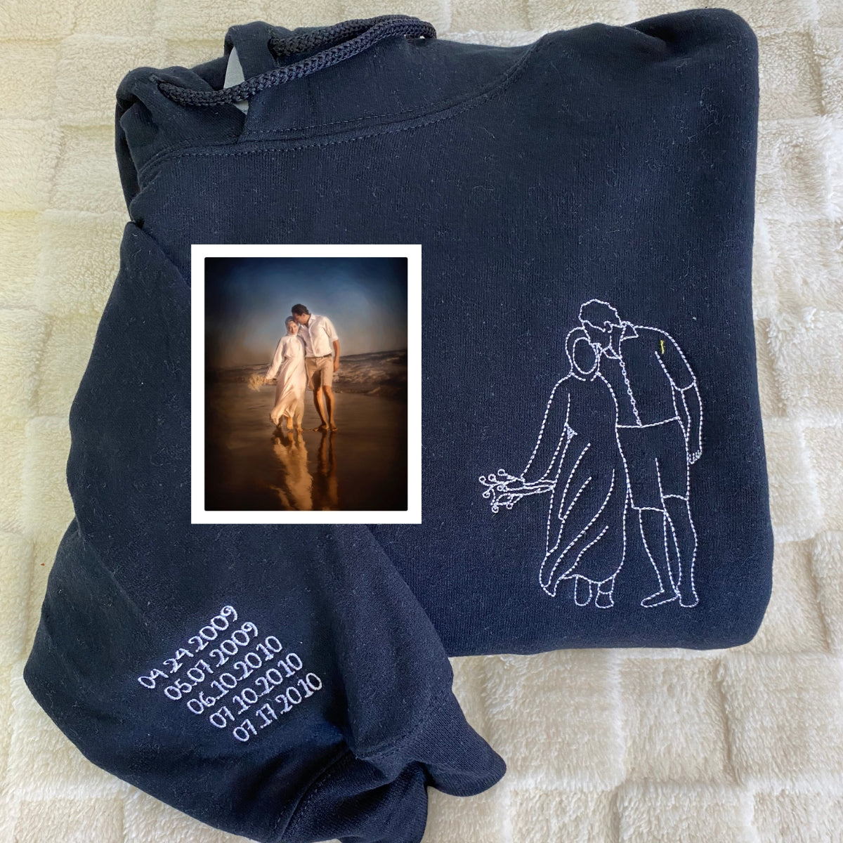 Embroidered Couple Photo Hoodie - Personalized Portrait Gift Apparel