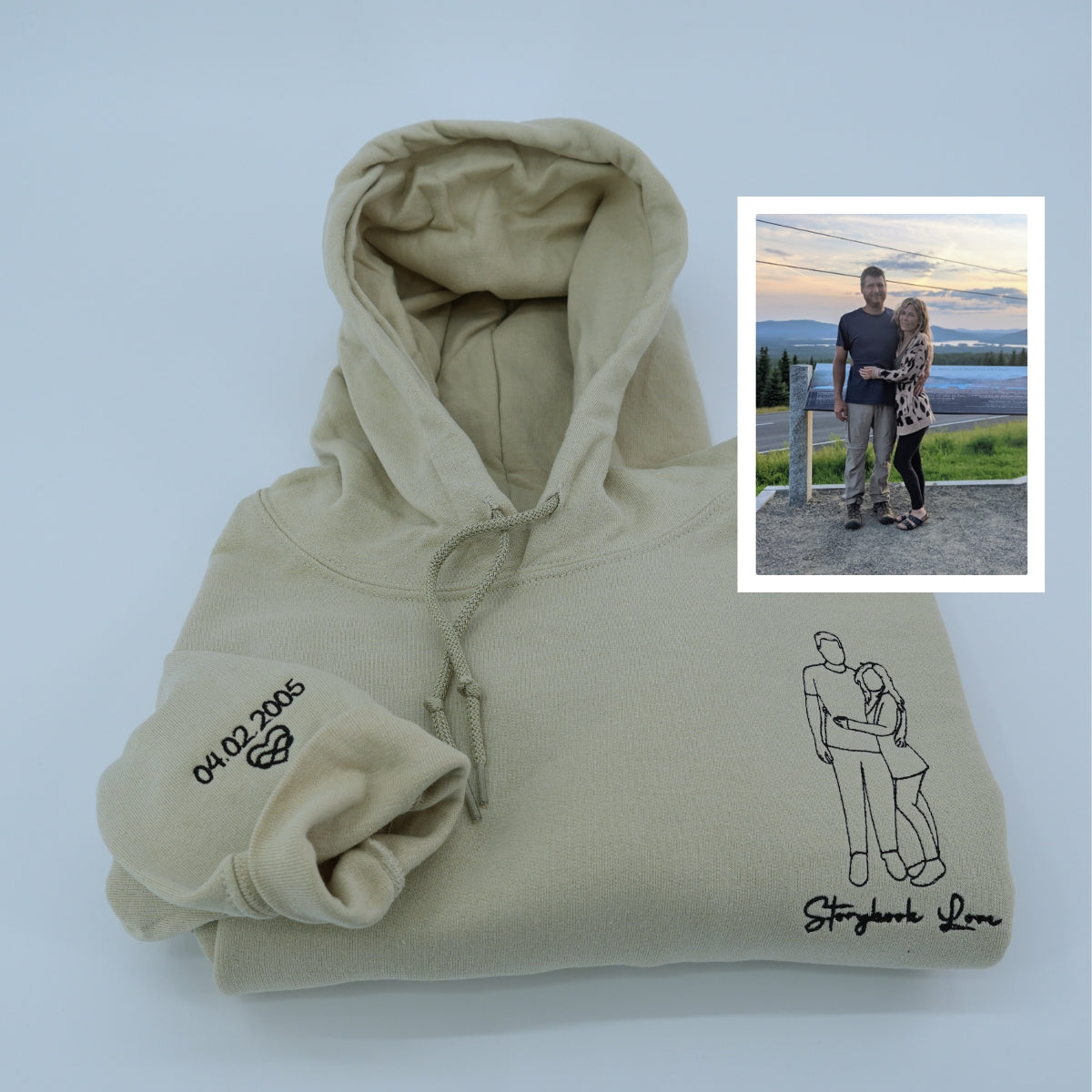 Embroidered Couple Photo Hoodie - Personalized Portrait Gift Apparel