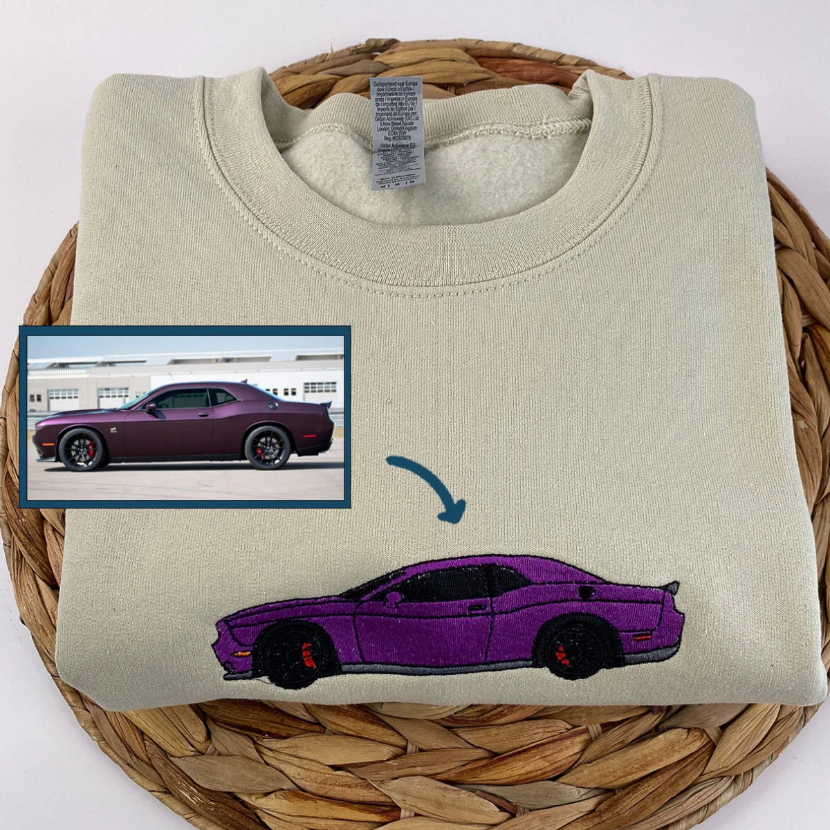 Embroidered Vehicle Portrait Hoodie - Custom Photo Car Enthusiast Gift