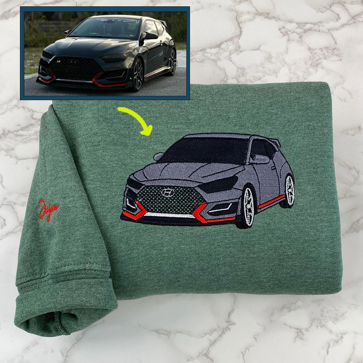 Custom Car Photo to Embroidery Sweatshirt - Personalized Vehicle Portrait Gift
