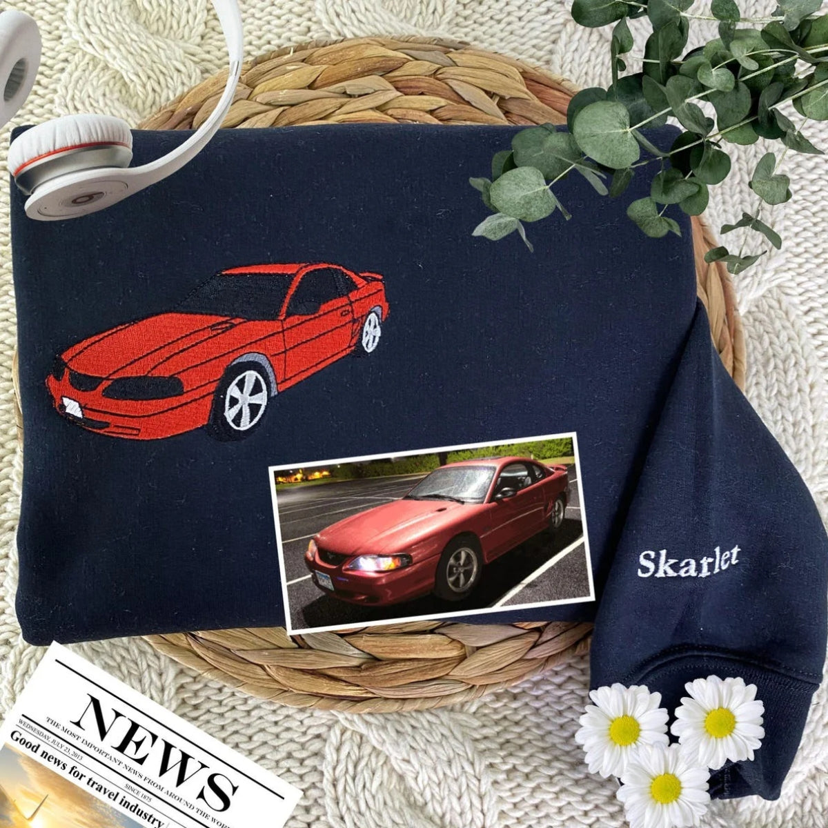 Custom Car Photo to Embroidery Sweatshirt - Personalized Vehicle Portrait Gift