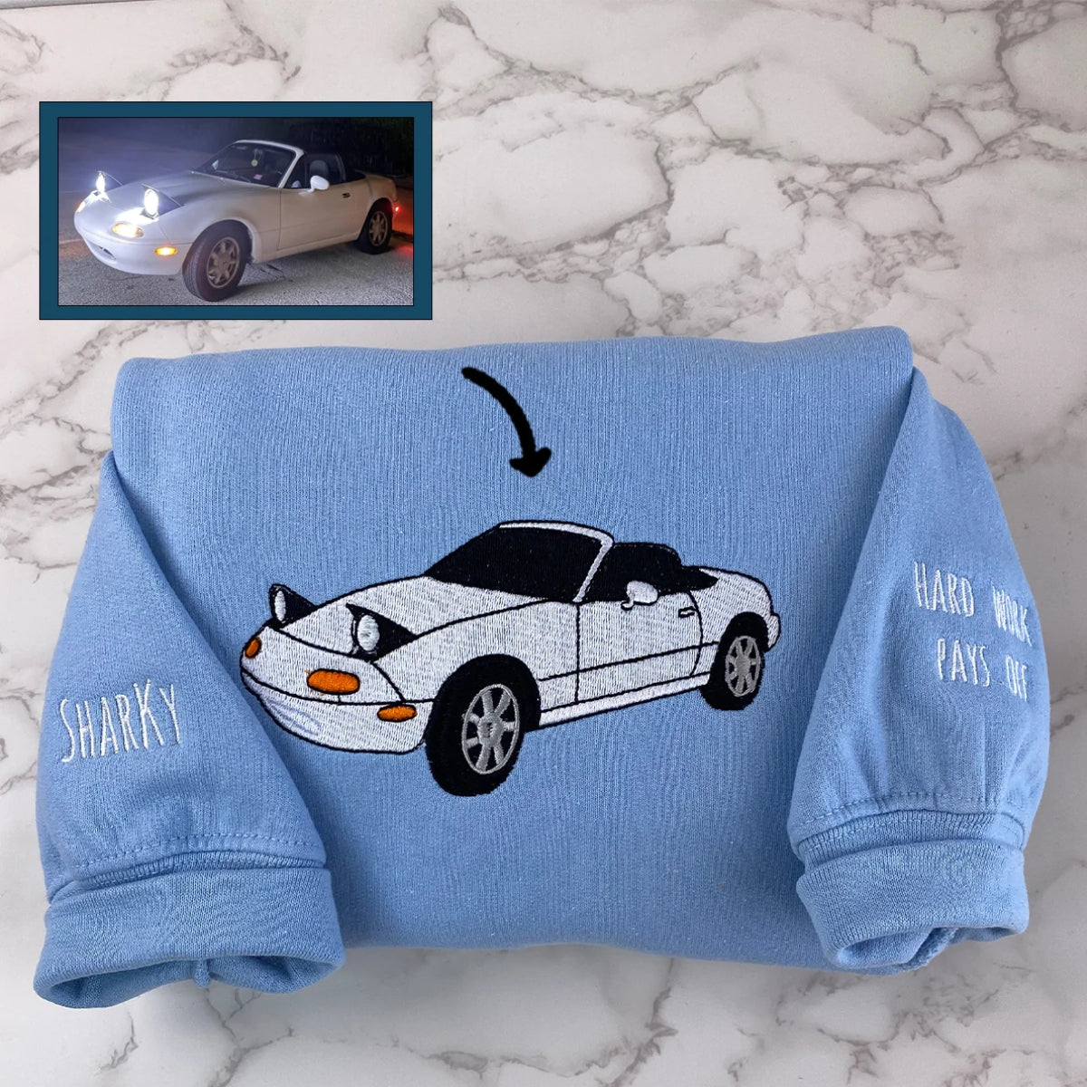 Custom Car Photo to Embroidery Sweatshirt - Personalized Vehicle Portrait Gift