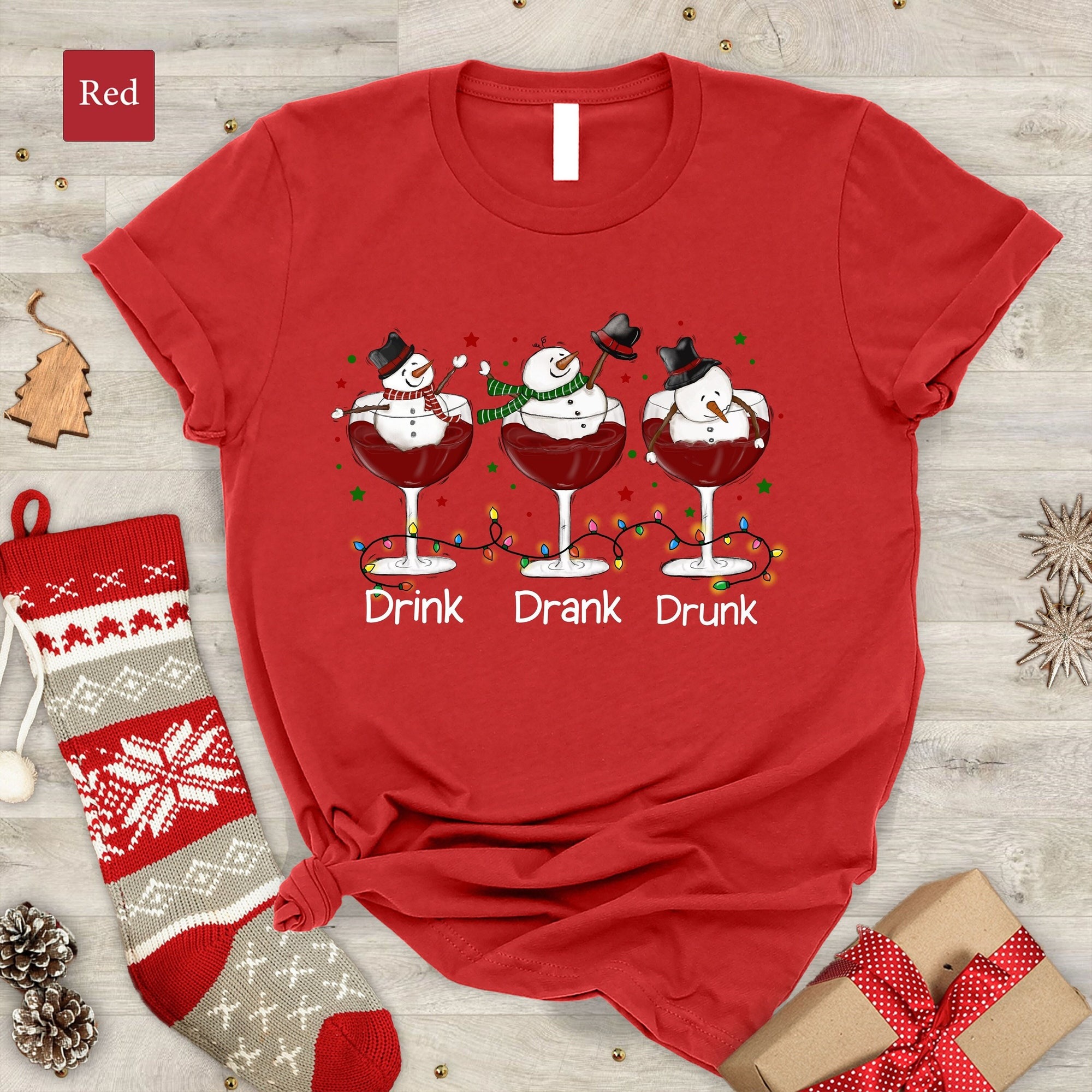 Drink Drank Drunk Shirt,Christmas Party T-Shirt,Winter Tee,Wine Lover,Drinking Shirt,Holiday Gift Shirt,Snowman Shirt,Girls Christmas