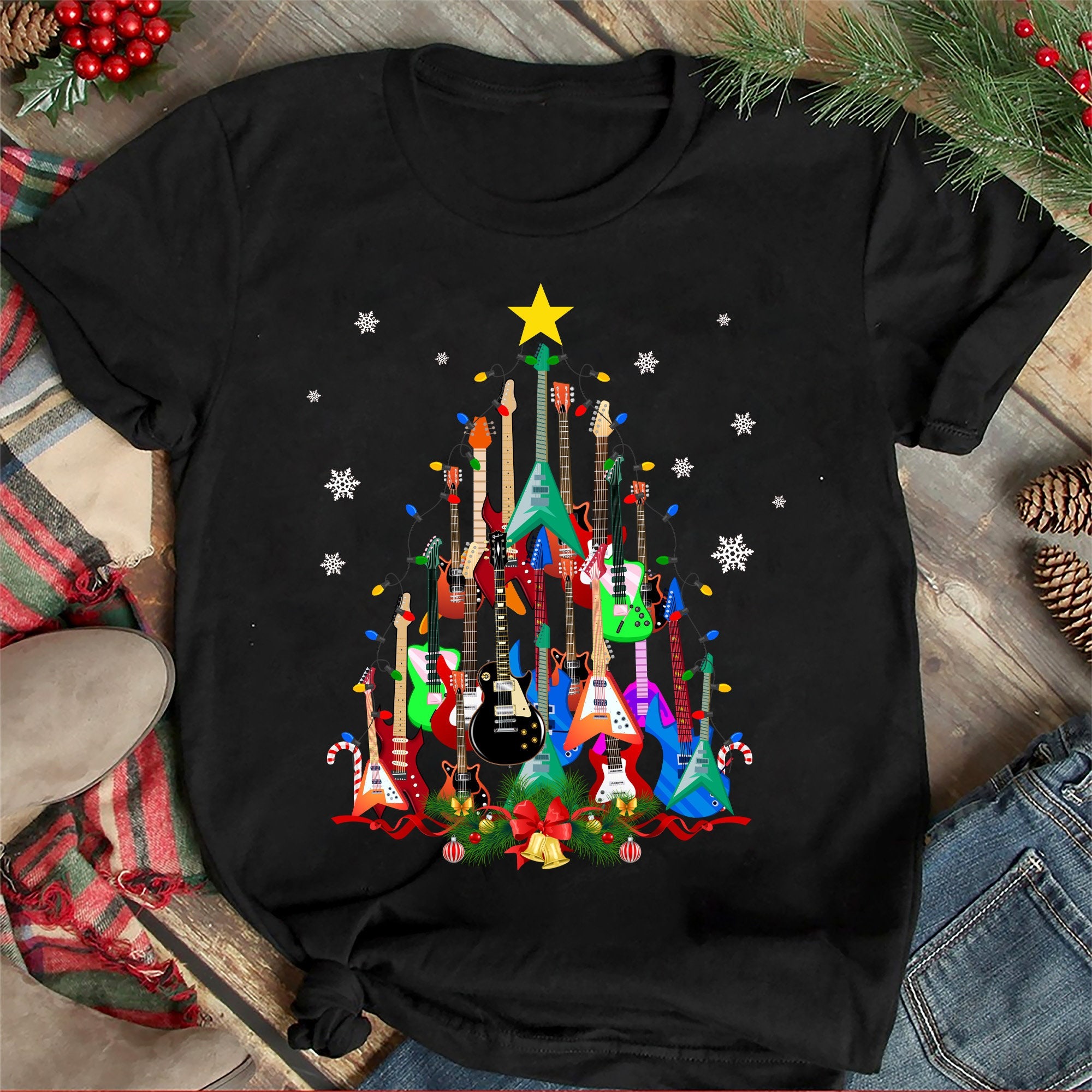 Funny Guitars Christmas Tree T-Shirt – Family Shirts Men, Woman Christmas T Shirts