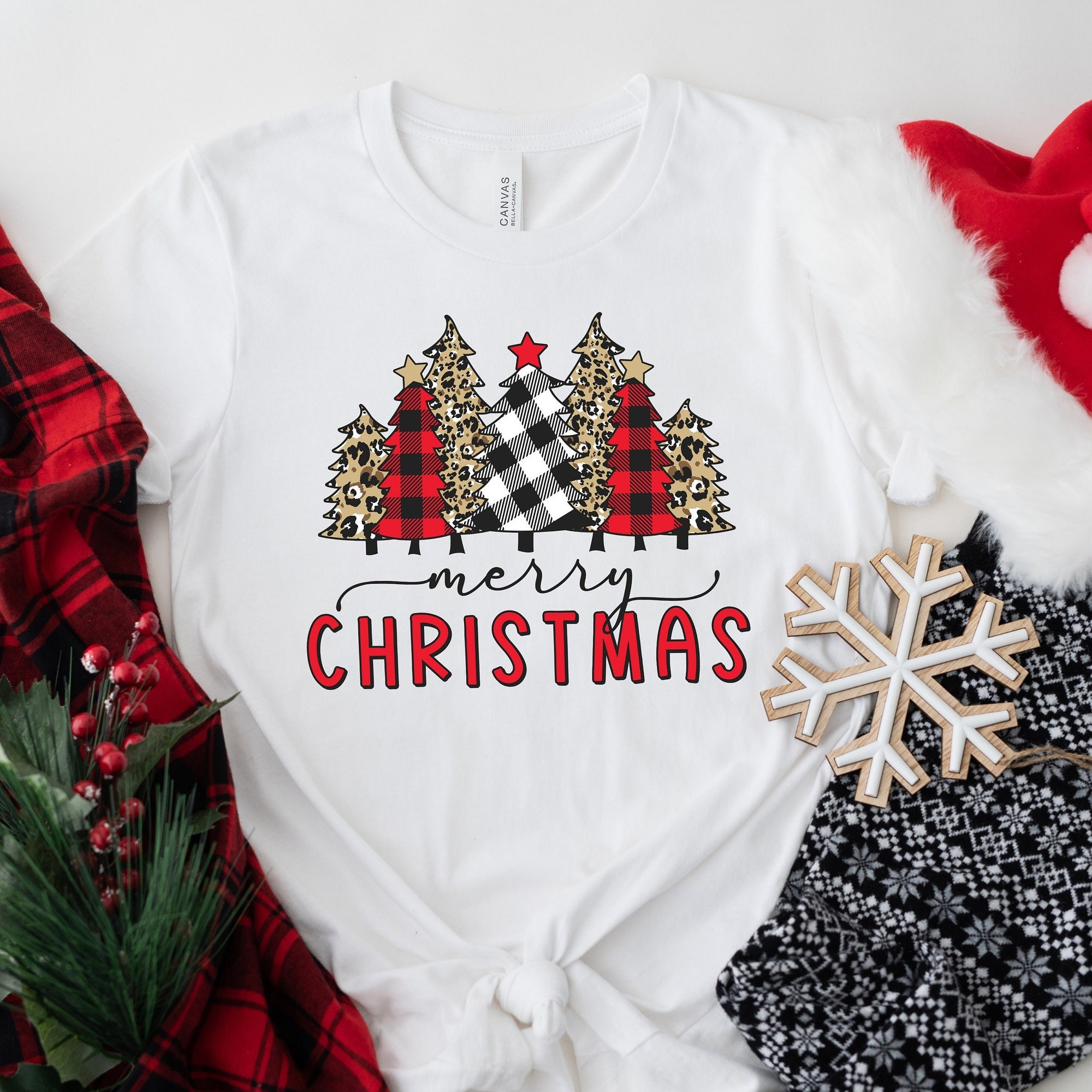 Ladies Merry Christmas Shirt, Women Christmas Shirt, Cute Christmas Shirt, Women Holiday Shirt, Leopard Print Christmas Tree Shirt 4
