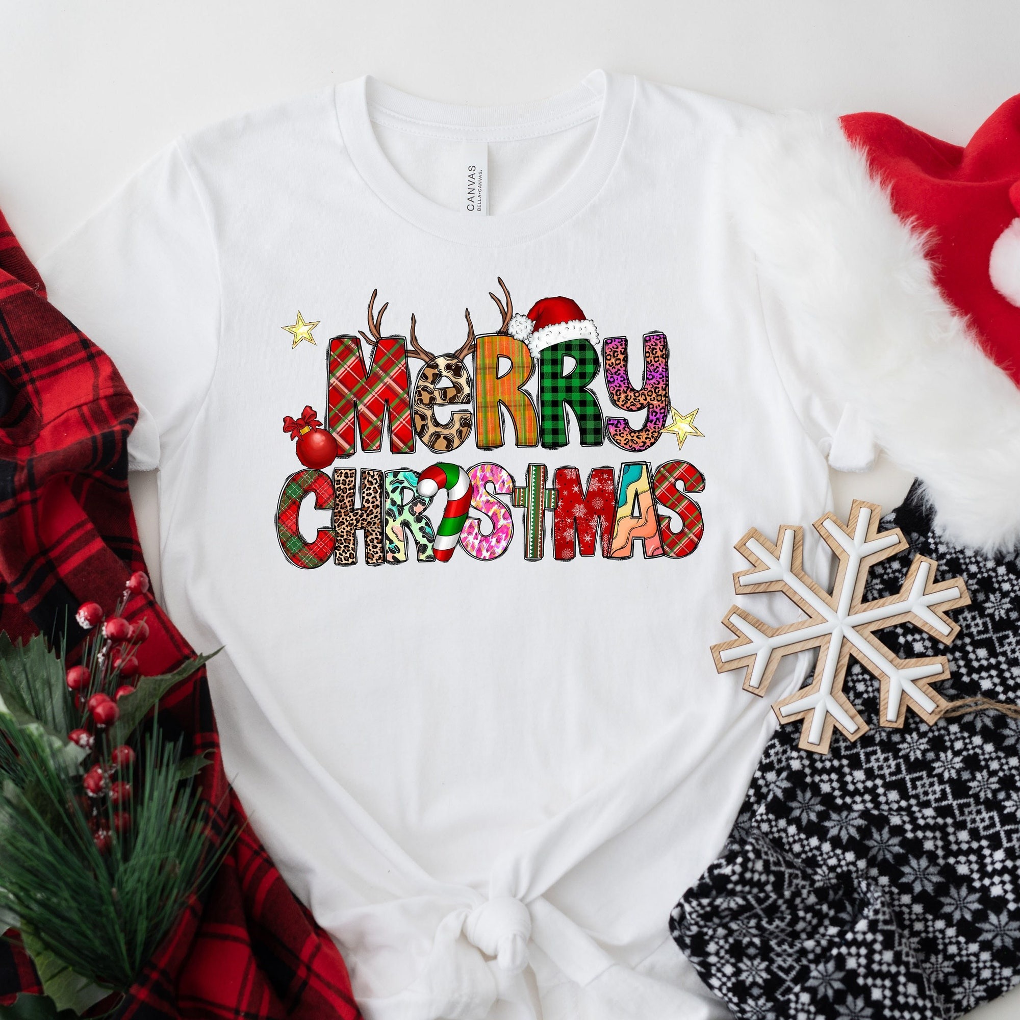 Merry Christmas Shirt, Cute Christmas Family Shirt, Women’s Christmas tree Holiday Shirt, Santa Hat Christmas shirt, Santa Deer Shirt