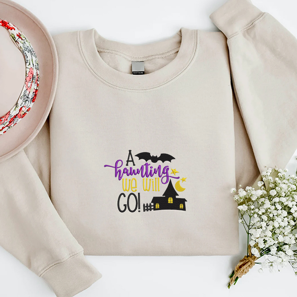 A Haunting We Will Go Inspired Embroidered Crewneck Sweatshirt, Halloween Embroidered Shirt