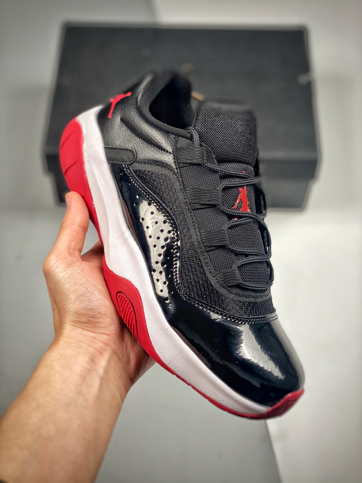 Air JD Jordan 11 CMFT Low 'Bred' Black/White-Gym Red Shoes