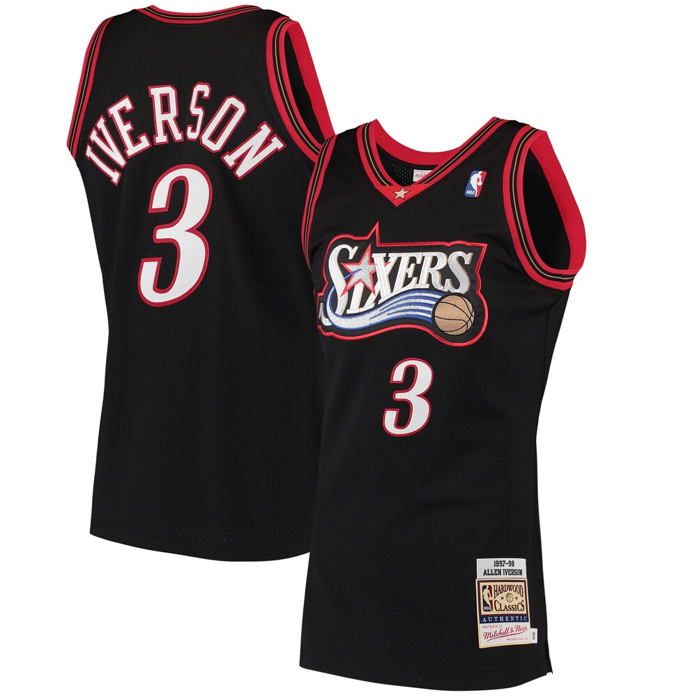 Allen Iverson Philadelphia 76ers Mitchell x Ness 1997/98 Hardwood Classics Authentic Jersey | Black