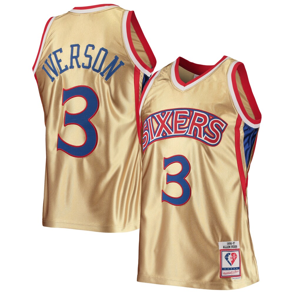 Allen Iverson Philadelphia 76ers Mitchell x Ness 75th Anniversary 1996/97 Hardwood Classics Swingman Jersey | Gold