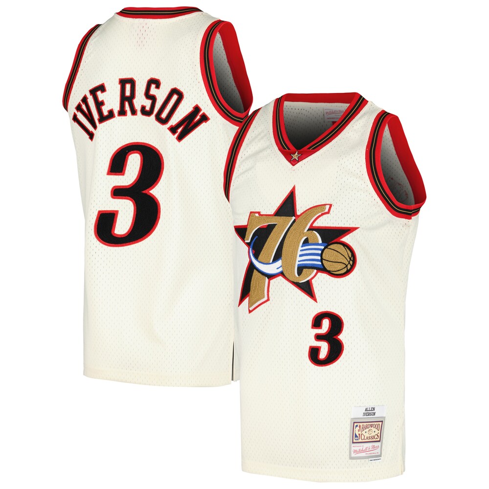 Allen Iverson Philadelphia 76ers Mitchell x Ness Chainstitch Swingman Jersey | Cream