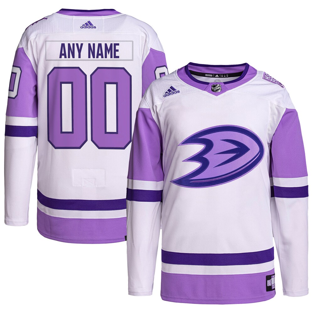 Anaheim Ducks Hockey Fights Cancer Primegreen Authentic Custom Jersey | White/Purple