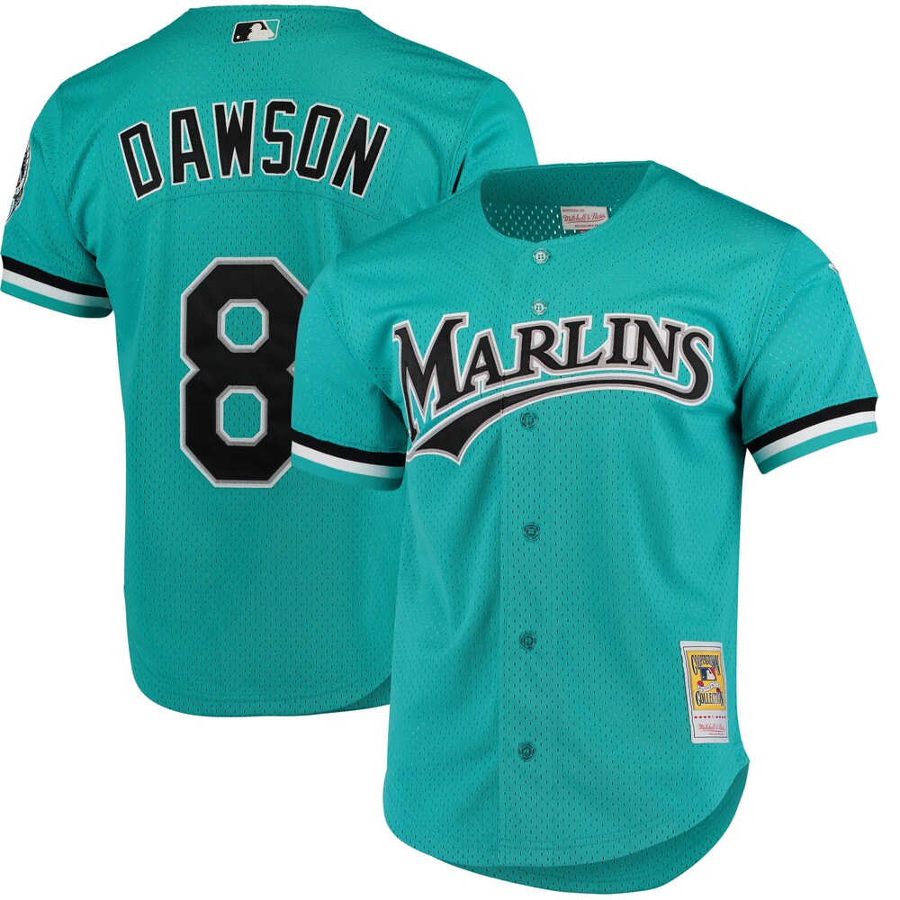 Andre Dawson Florida Marlins Mitchell x Ness Cooperstown Collection Mesh Batting Practice Button|Up Jersey | Teal