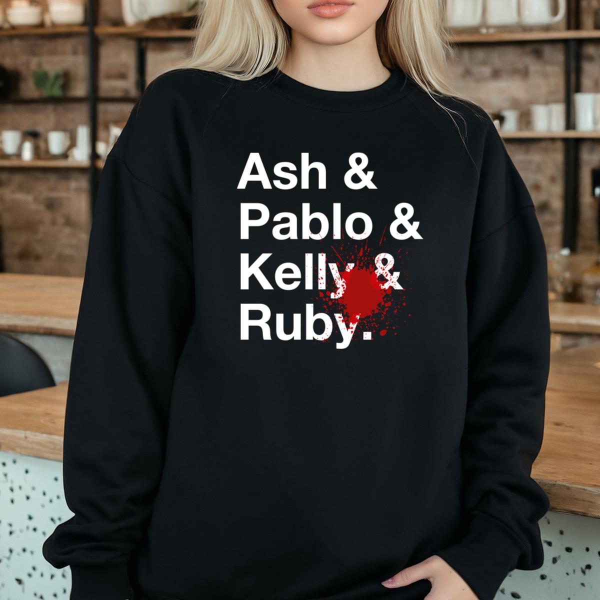 Ash Pablo Kelly Ruby Blood Splatter Horror Graphic Tee