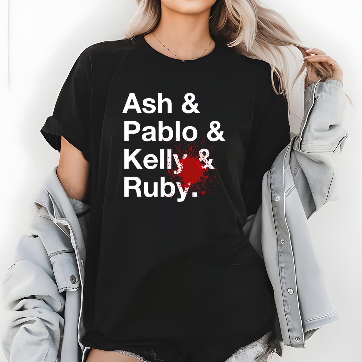 Ash Pablo Kelly Ruby Blood Splatter Horror Graphic Tee