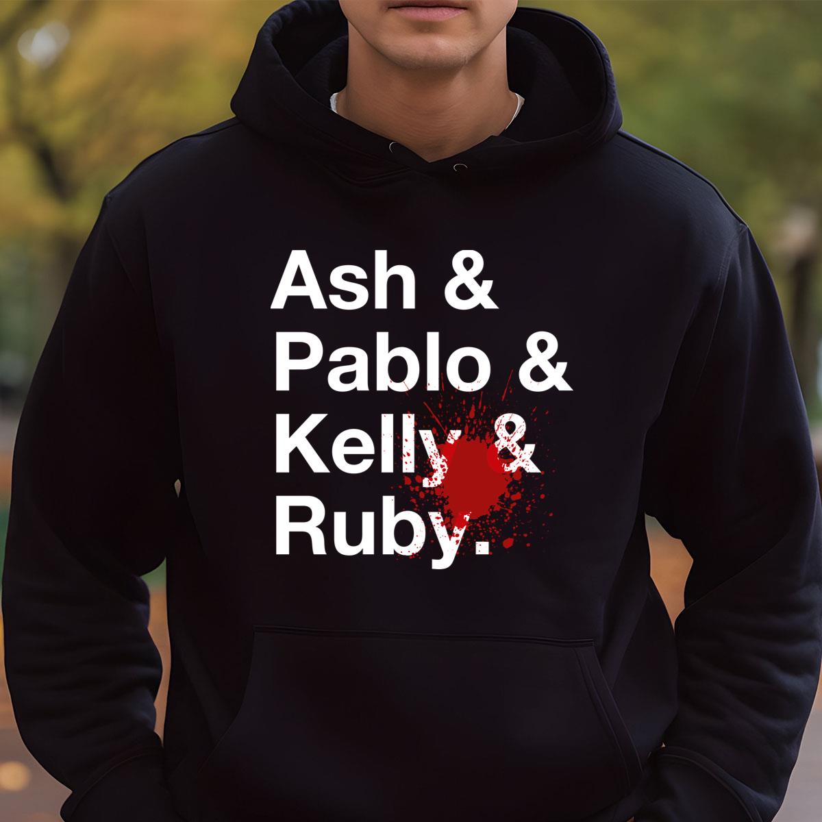 Ash Pablo Kelly Ruby Blood Splatter Horror Graphic Tee