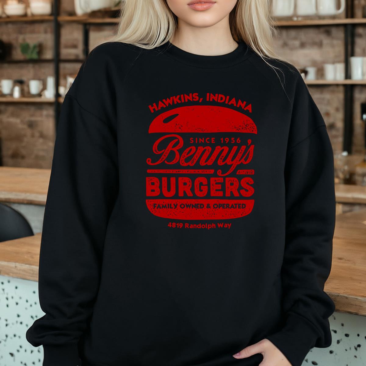 Benny's Burgers Hawkins Indiana Retro Style Graphic T-Shirt
