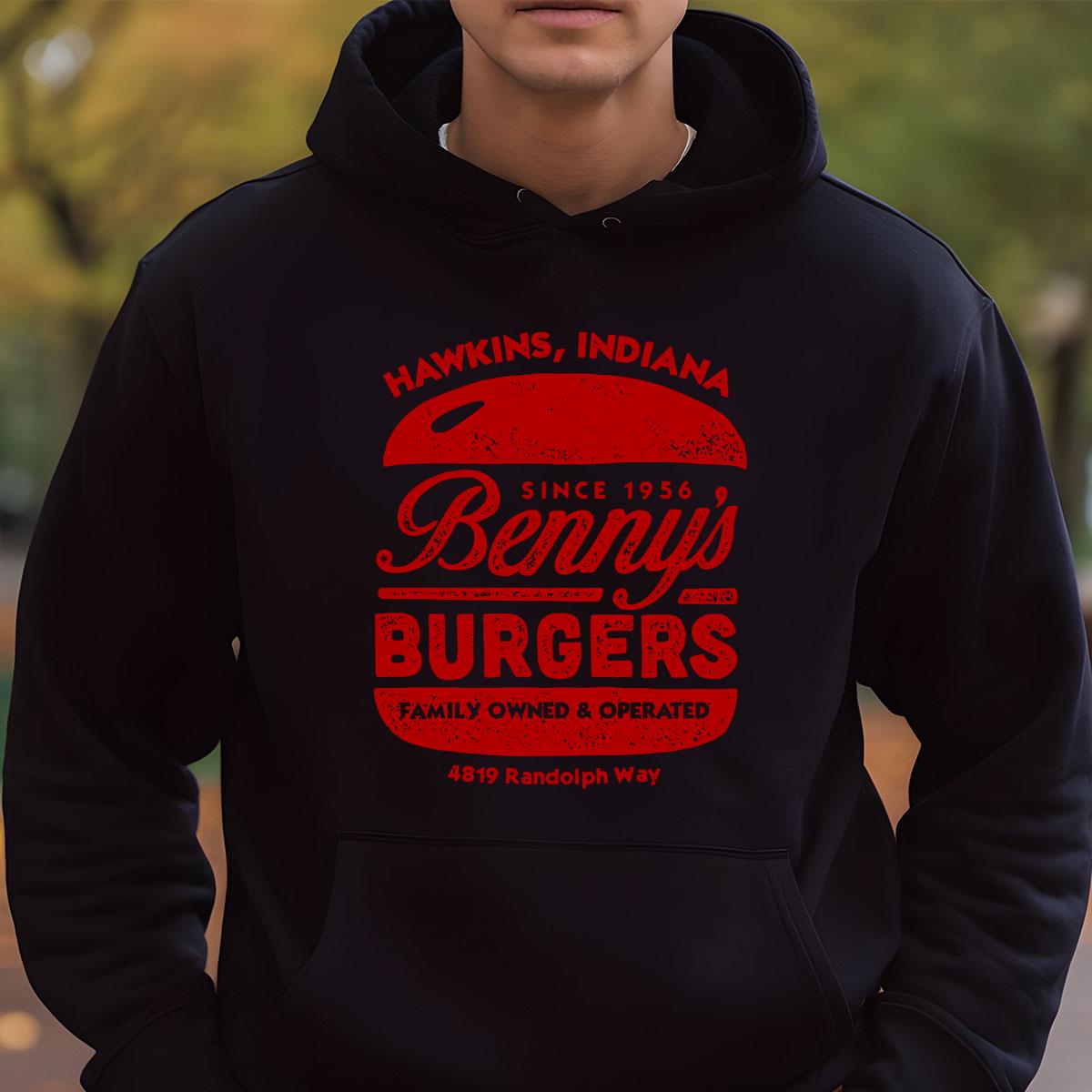 Benny's Burgers Hawkins Indiana Retro Style Graphic T-Shirt