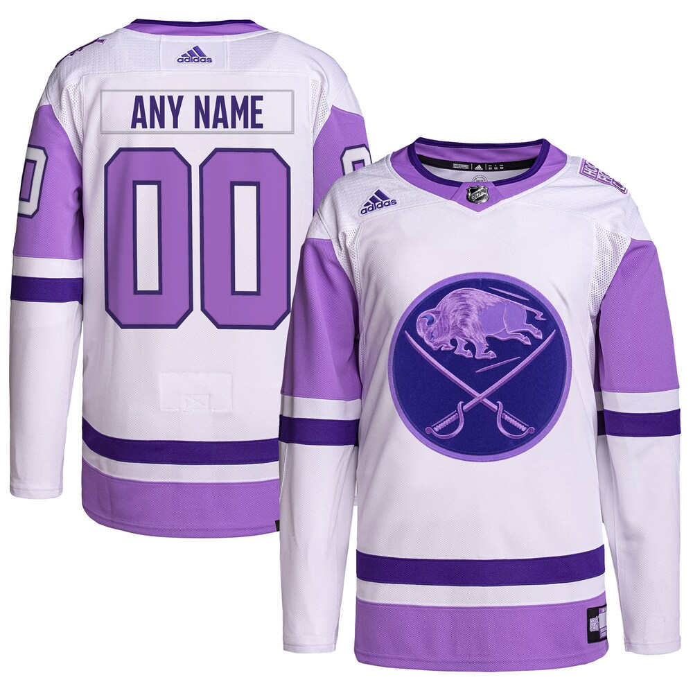 Buffalo Sabres Hockey Fights Cancer Primegreen Authentic Custom Jersey | White/Purple