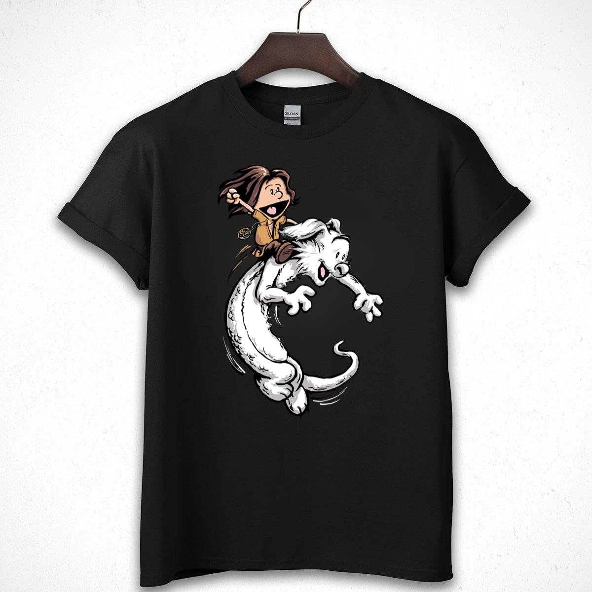 Cartoon Boy Riding Lucky Dragon Creature Funny Graphic T-Shirt