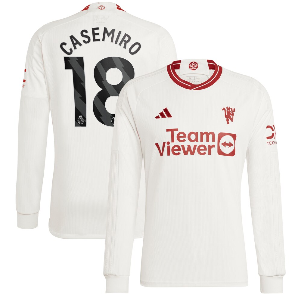 Casemiro Manchester United 2023/24 Third Replica Long Sleeve Player Jersey - White