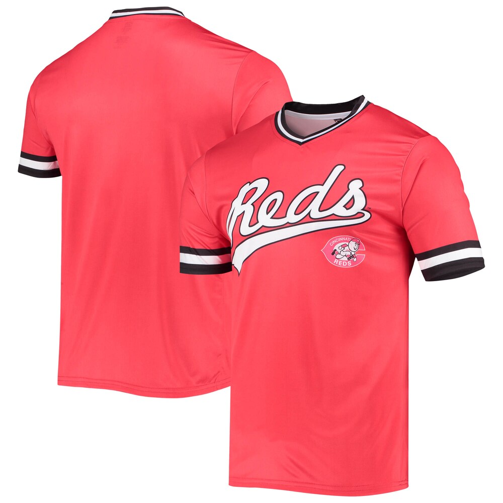 Cincinnati Reds Stitches Cooperstown Collection V-Neck Team Color Jersey - Red/Black