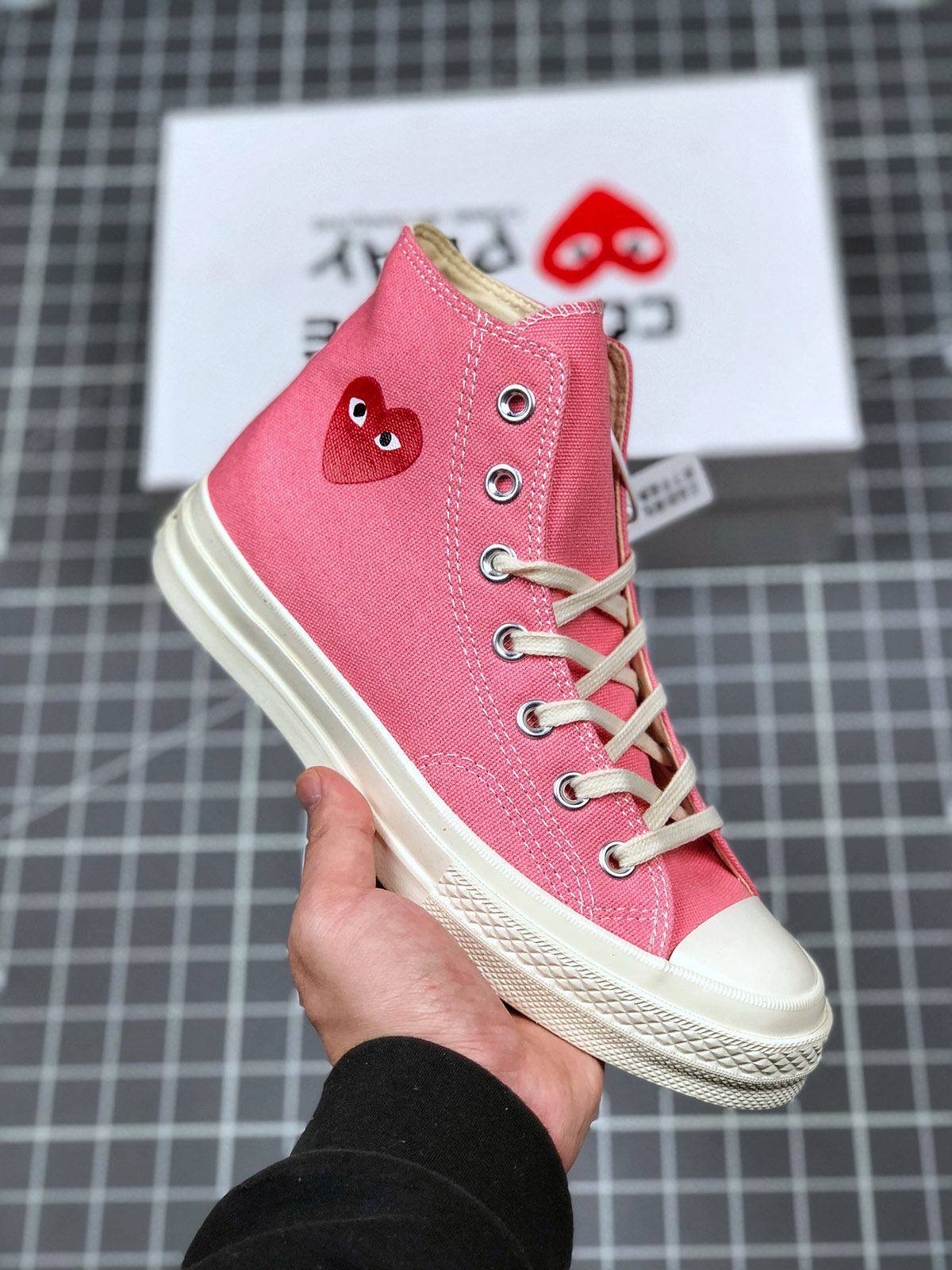 Converse x PLAY CDG Chuck 70 High Top Strawberry Pink/Egret/High Risk Red