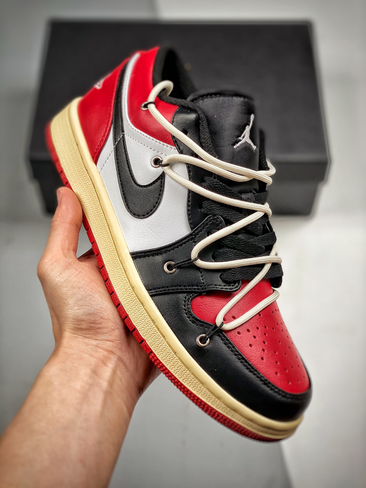 Custom Air JD Jordan 1 Low Black Red White Shoes