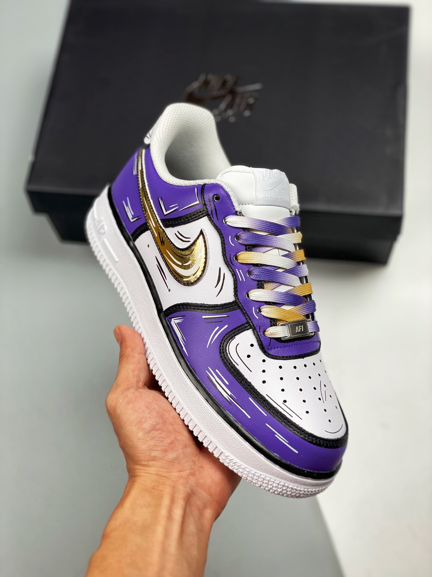 Custom Nike Air AF Force 1 Low "Lakers" Purple White Shoes